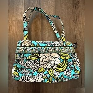 Vera Bradley Quilted Floral Shoulder Bag Tote Purse Turquoise Blue